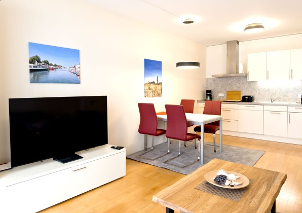 Warnemünde Ferienwohnung Koralle Wohnbereich und Küche