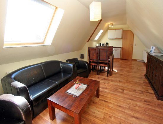 Ferienwohnung Warnemünde Wohnraum mit Küchenzeile